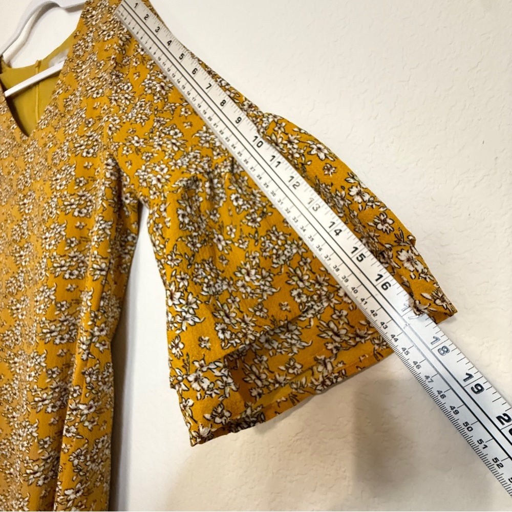 Belongsci Mustard Floral Mini Dress – Boho-Chic Sunshine Style (Size S) - Picture 10 of 16